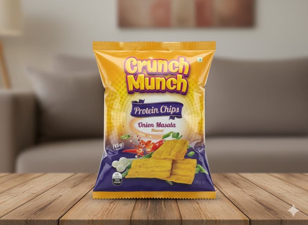Onion masala protein chips pack for Crunch Munch