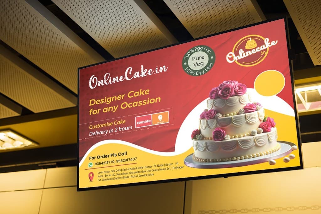 Indoor digital screen for Onlinecake.in